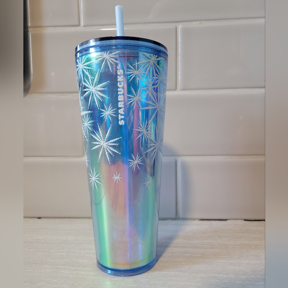 Starbucks Iridescent Blue Tumbler with Star Design 24 Oz